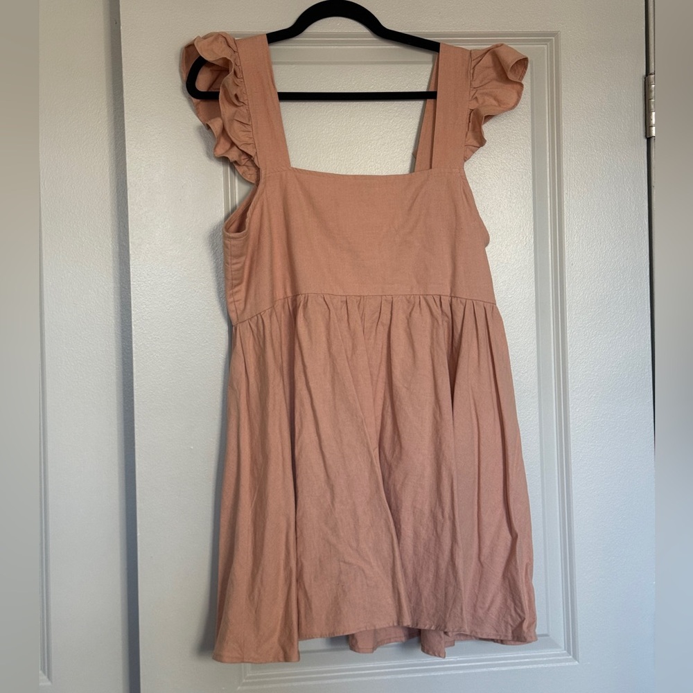 ASOS DESIGN Peach Ruffle Sleeve Button Front Mini Dress Size 8 - Picture 3 of 5
